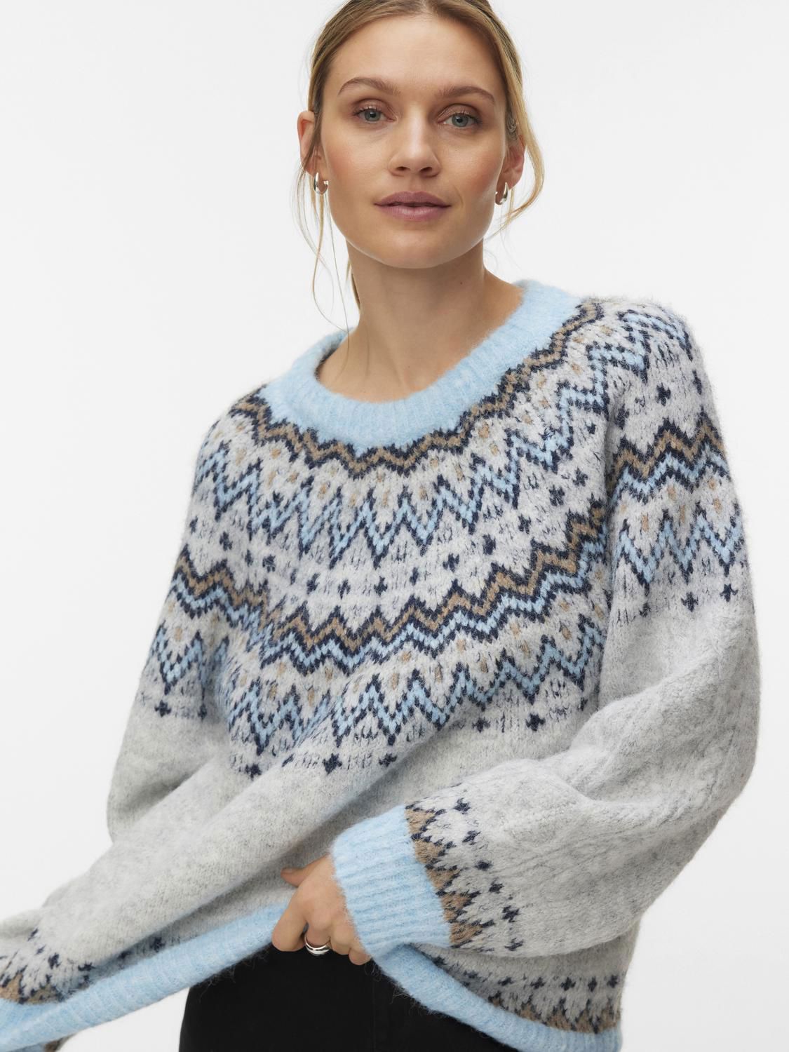 Vmjuliana Ls O-Neck Pullover Boo Grå