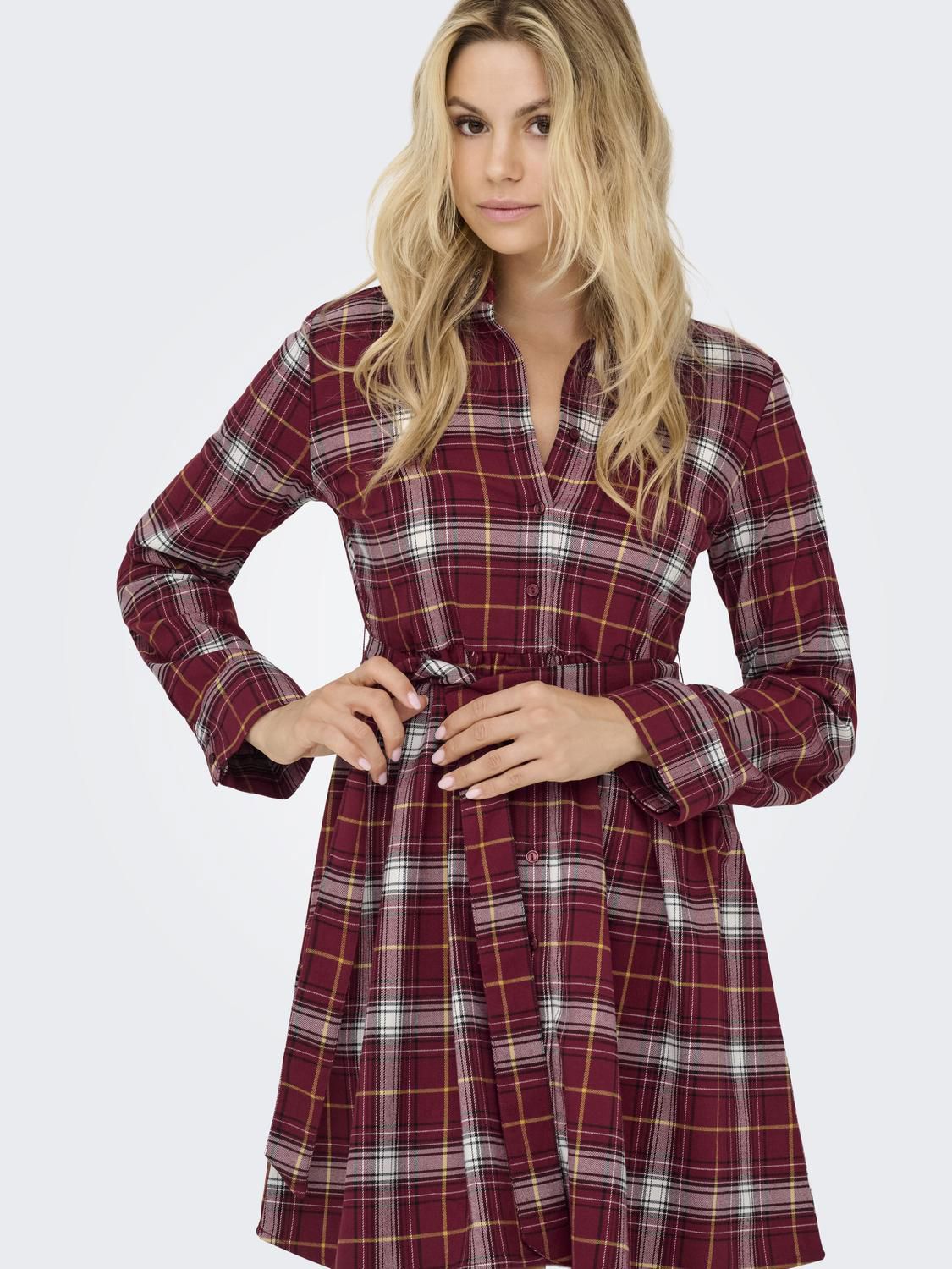 Onlwren Check Short Dress Wvn Burgunder