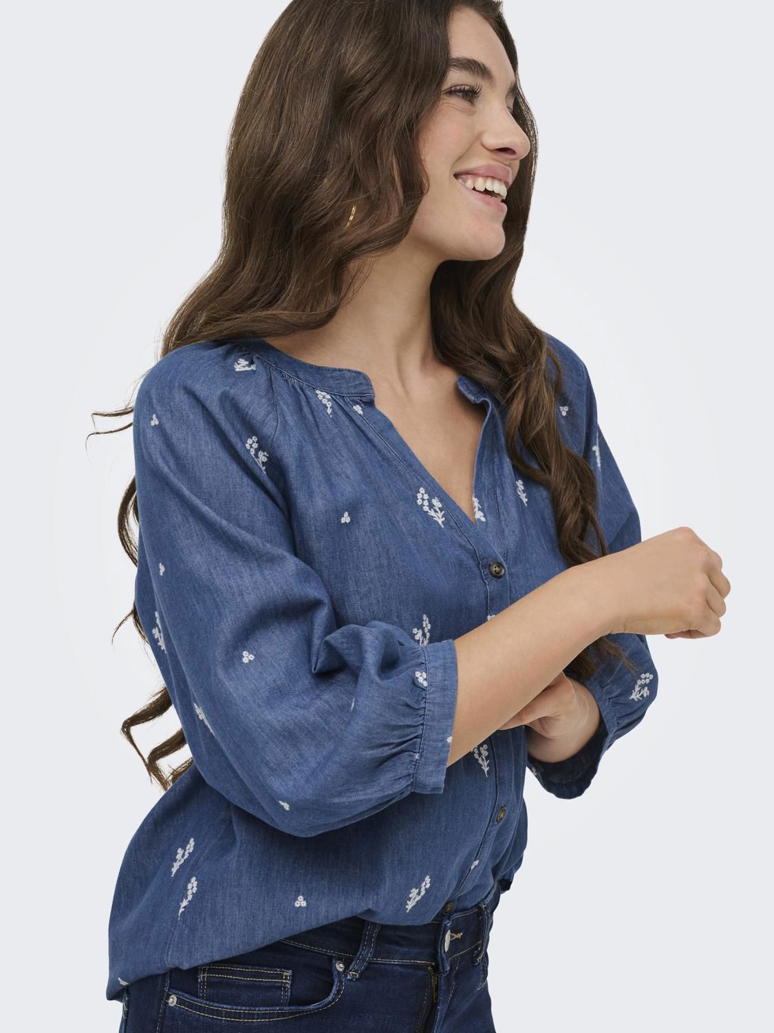 Jdykai 3/4 Shirt Wvn Dia Blå