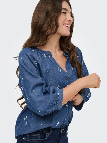 Jdykai 3/4 Shirt Wvn Dia Blå