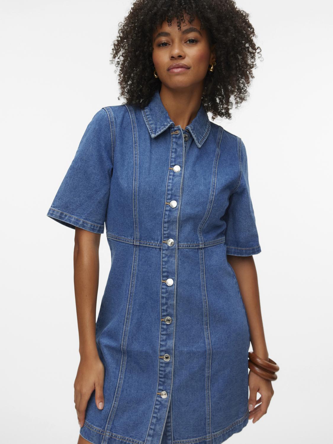 Vmdaisy 2/4 Short Denim Dress Noos Blå
