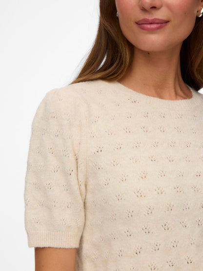 Vmdoffy Stitch 2/4 O-Neck Pullover Noos Beige