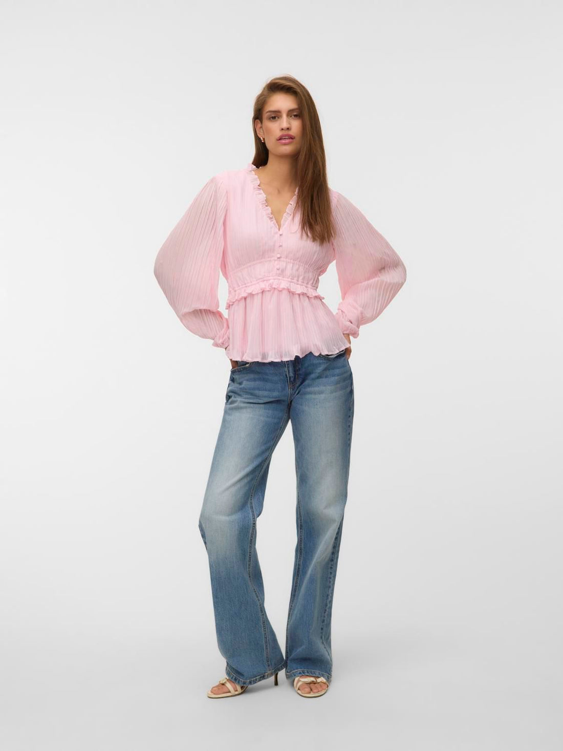 Vmdora Ls Detail Plisse Top Wvn Exp Rosa