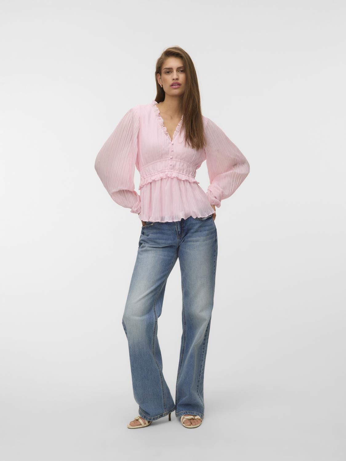 Vmdora Ls Detail Plisse Top Wvn Exp Rosa