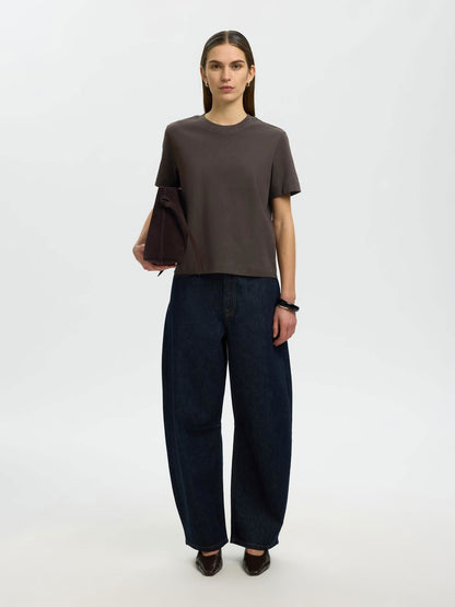 Slwessential Ss Boxy Tee Noos Brun