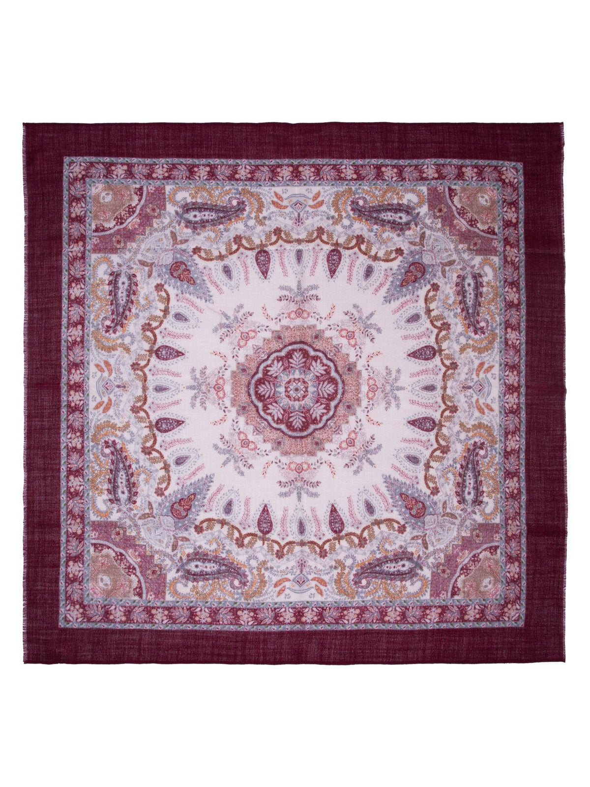 Skjerf Ull Paisley 85x85cm Vinrød
