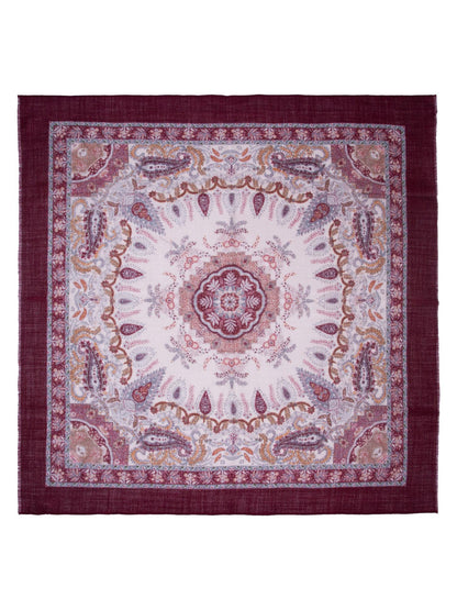 Skjerf Ull Paisley 85x85cm Vinrød