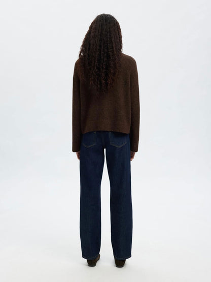 Slwsia Ras Ls Knit Zipper Cardigan Noos Brun