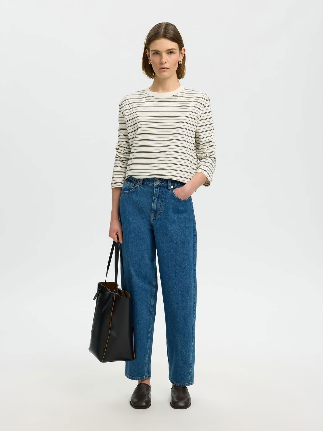 Slwessential Ls Striped Boxy Tee Noos Brun