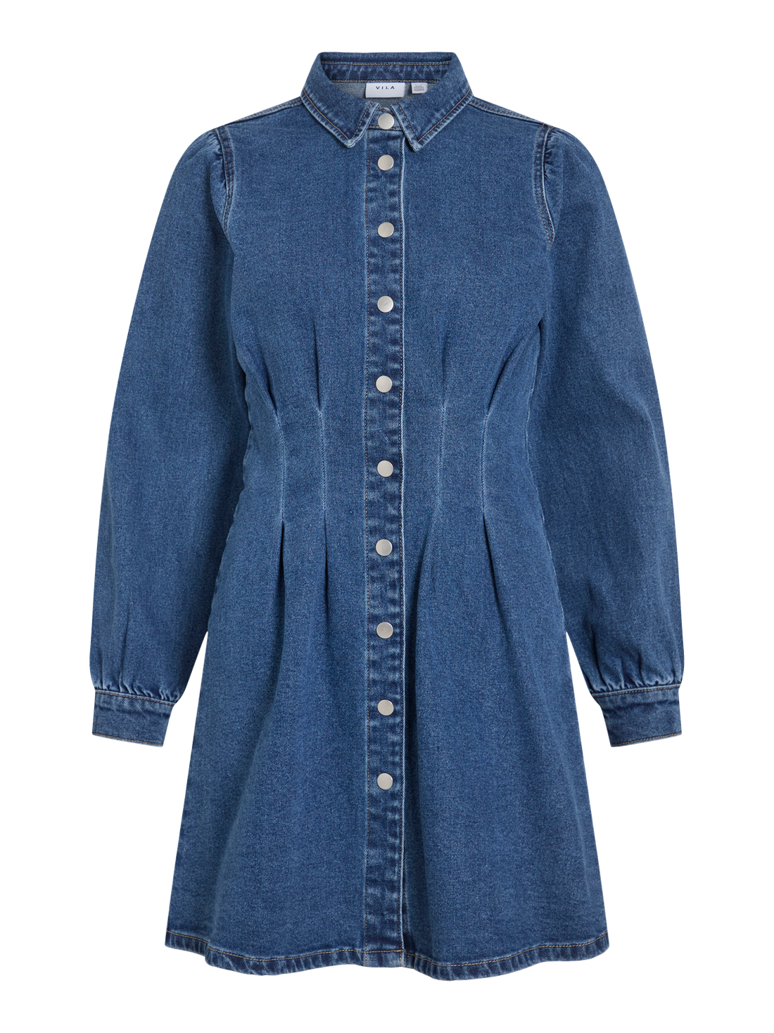 Visol L/s Pleat Denim Dress Mbd/ln Mellomblå