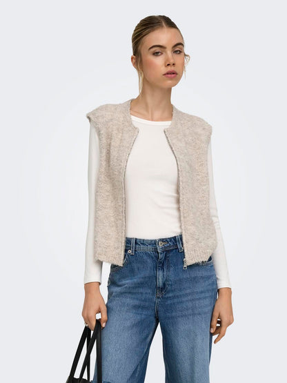 Onlbouble Sl O-Neck Zip Vest Knt Beige