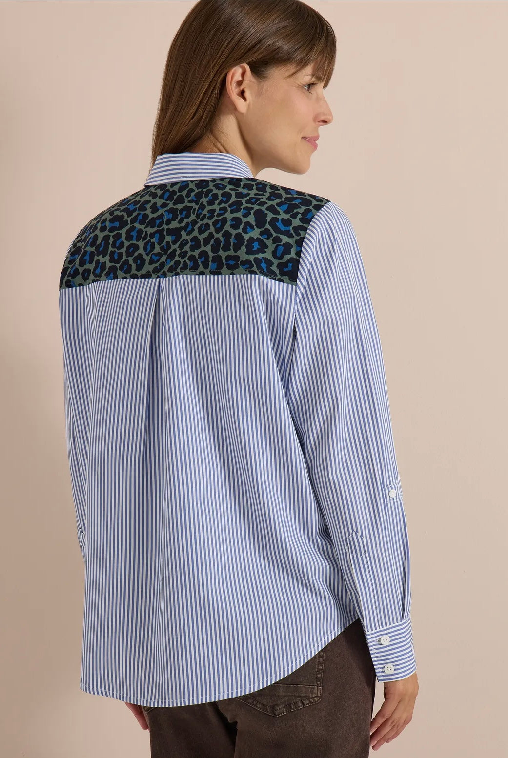 TOS stripe print mix blouse Blå
