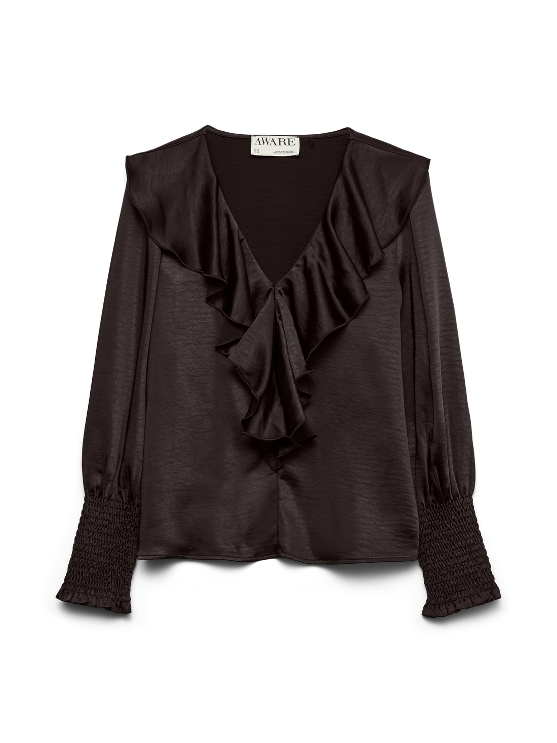 Awbea Ls V-Neck Frill Blouse Mørkebrun