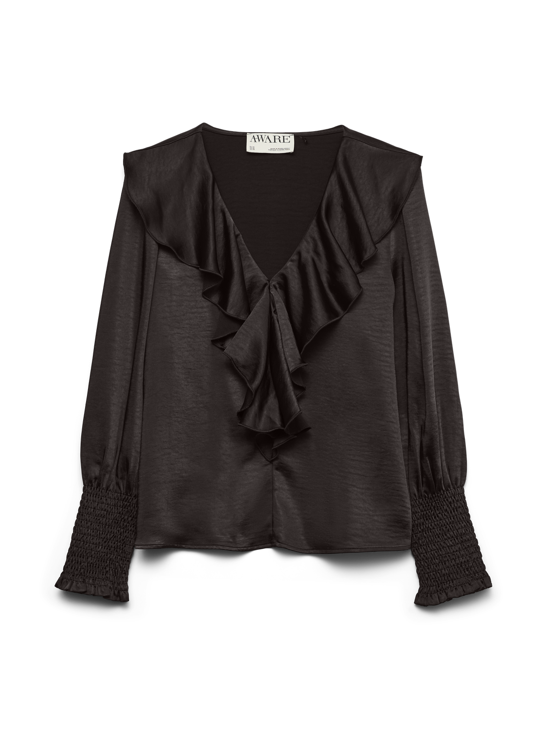 Awbea Ls V-Neck Frill Blouse Mørkebrun