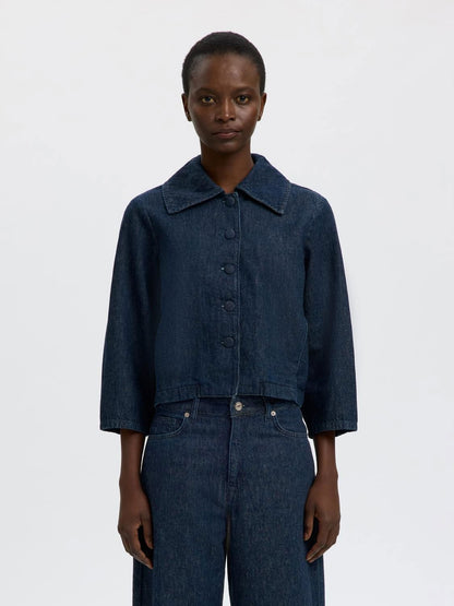 Slfrelaxed Hanny 3/4 Denim Jacket Blå