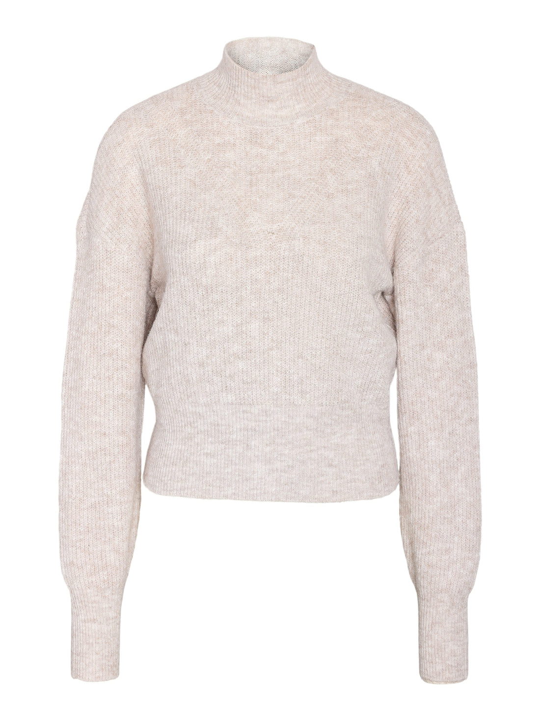 NMNELLA L/S HIGH NECK CROP KNIT Beige