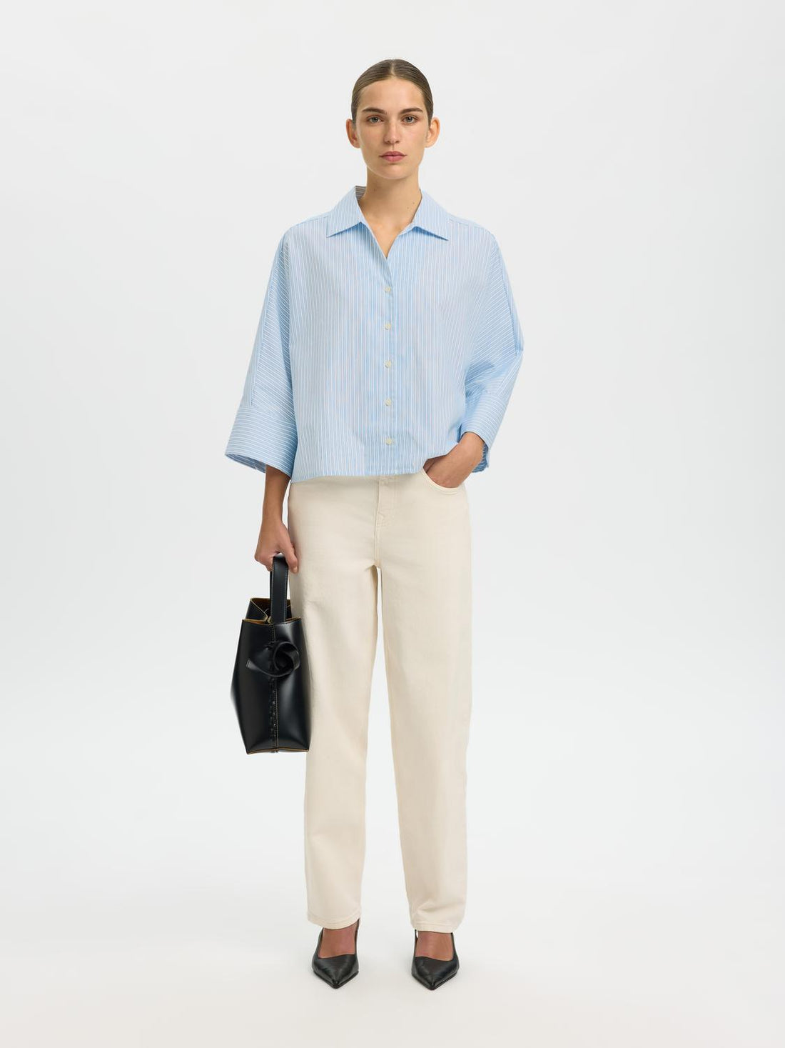 Slfester Oversize 3/4 Shirt B Blå