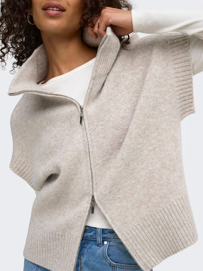 Jdylea S/l Hn 2way Zip Vest Knt Noos Beige
