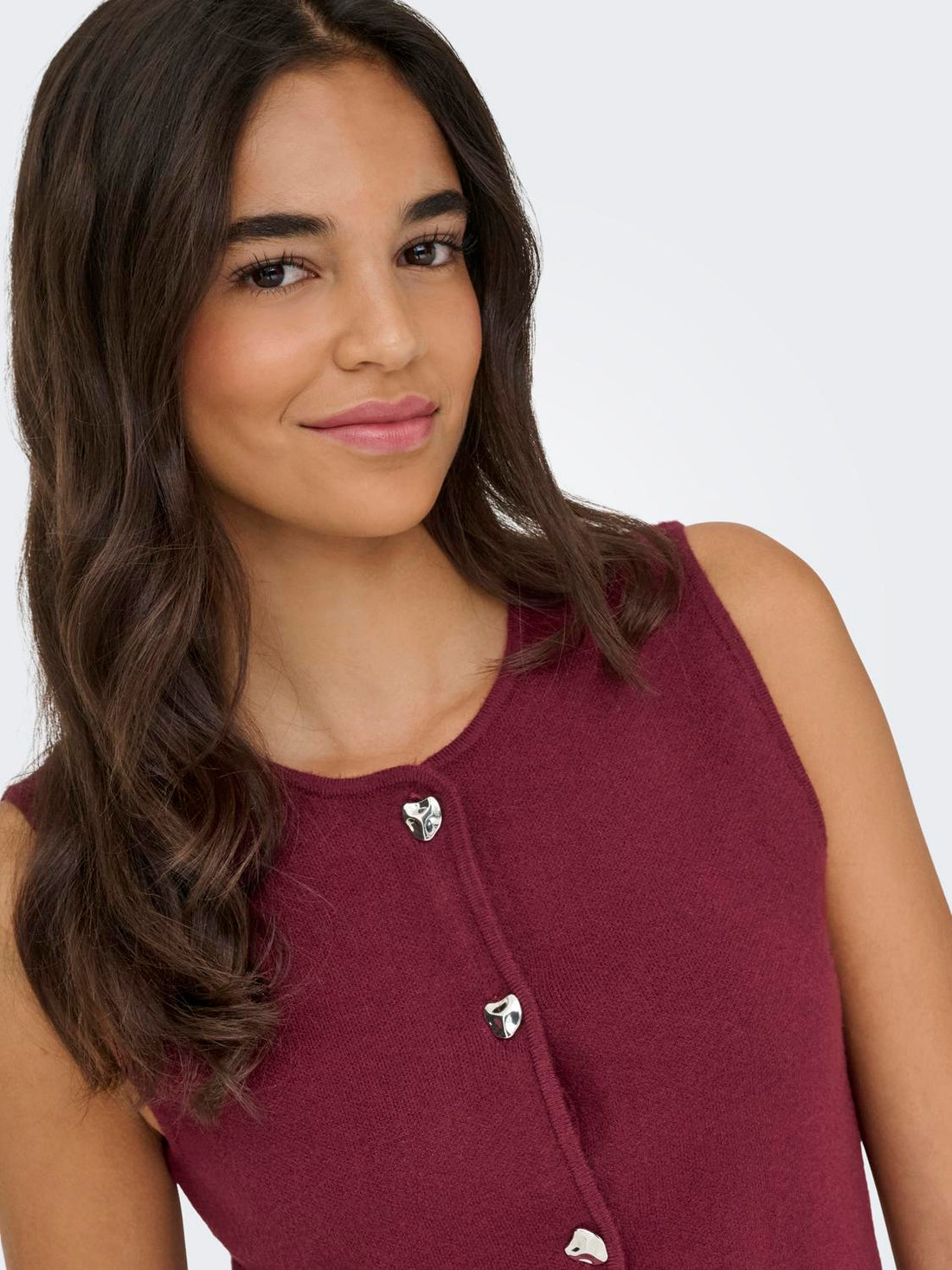 Onlibi Button Sl Vest Cc Knt Burgunder