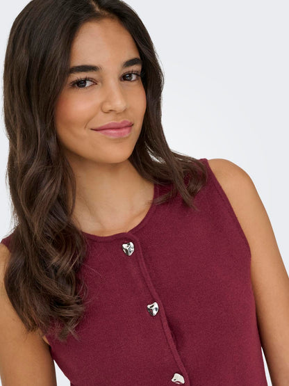 Onlibi Button Sl Vest Cc Knt Burgunder