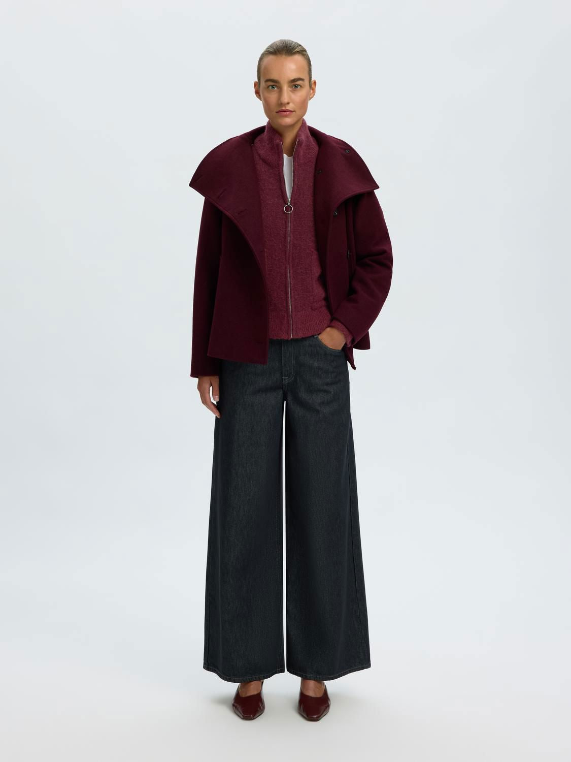 Slwsia Ras Ls Knit Zipper Cardigan Noos Burgunder