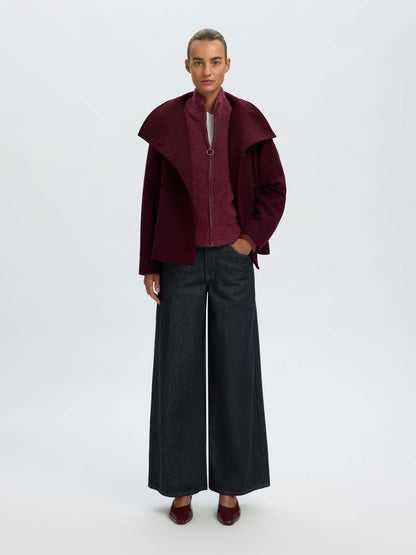 Slwsia Ras Ls Knit Zipper Cardigan Noos Burgunder