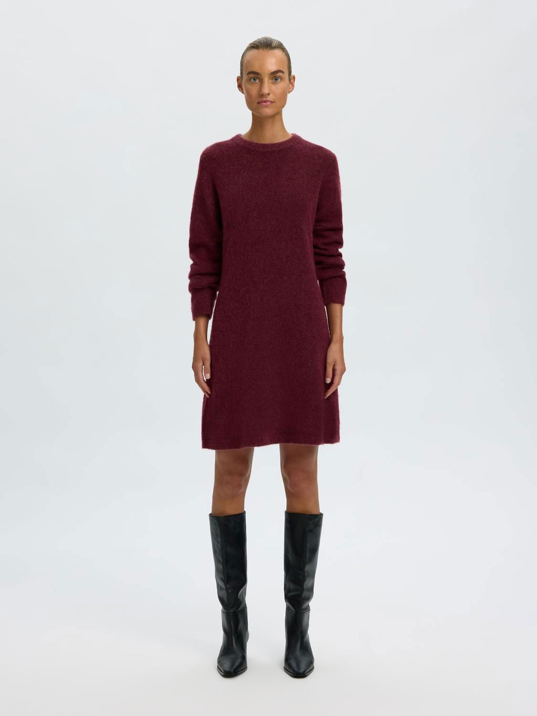Slwlulu Brushed O-Neck Ls Dress Noos Burgunder