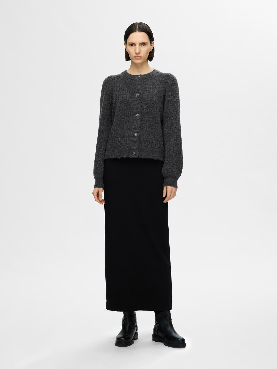 SLFLULU LS STRUCTURE KNIT CARDIGAN Volcanic Ash