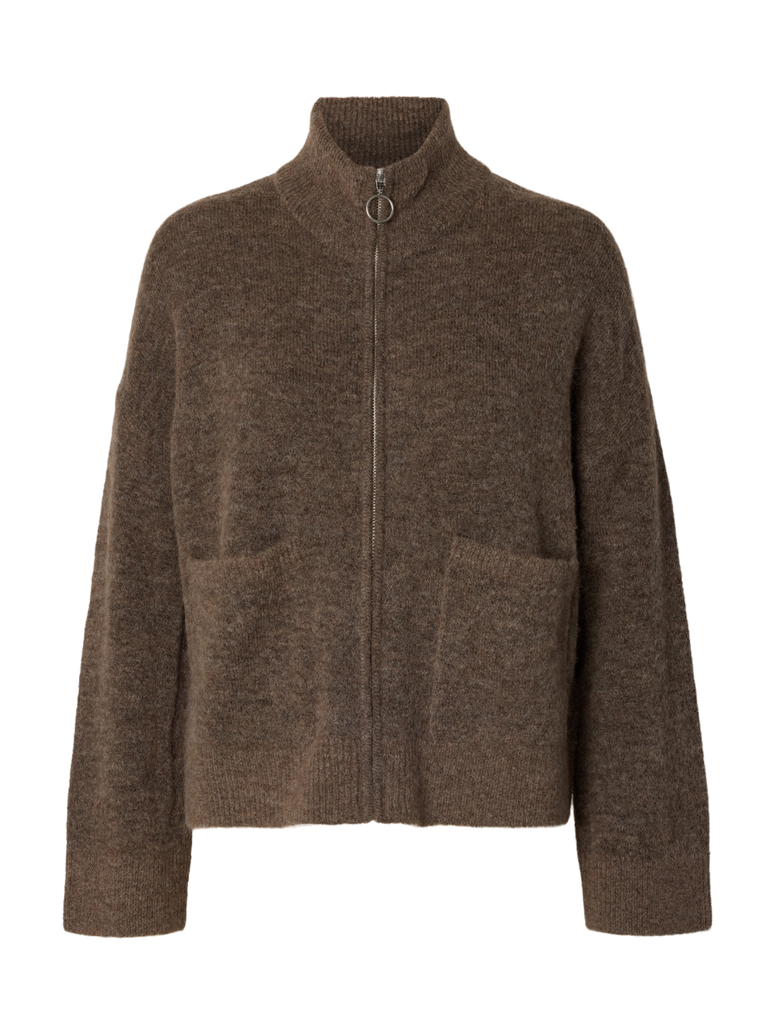 Slwsia Ras Ls Knit Zipper Cardigan Noos Brun