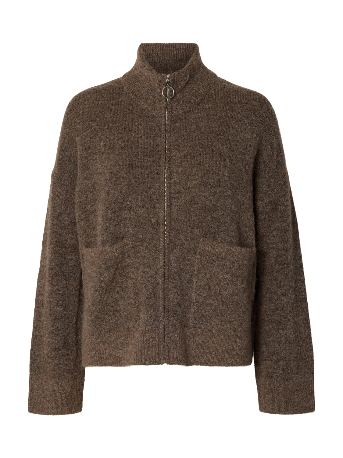 Slwsia Ras Ls Knit Zipper Cardigan Noos Brun