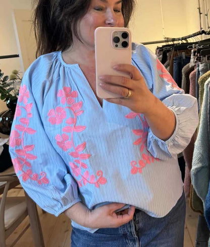 BOHEME COTTON SHIRT W/EMBRODERY Blå