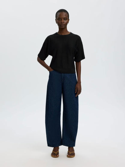 Slfjane Linen 2/4 Bat Knit O-Neck Sort