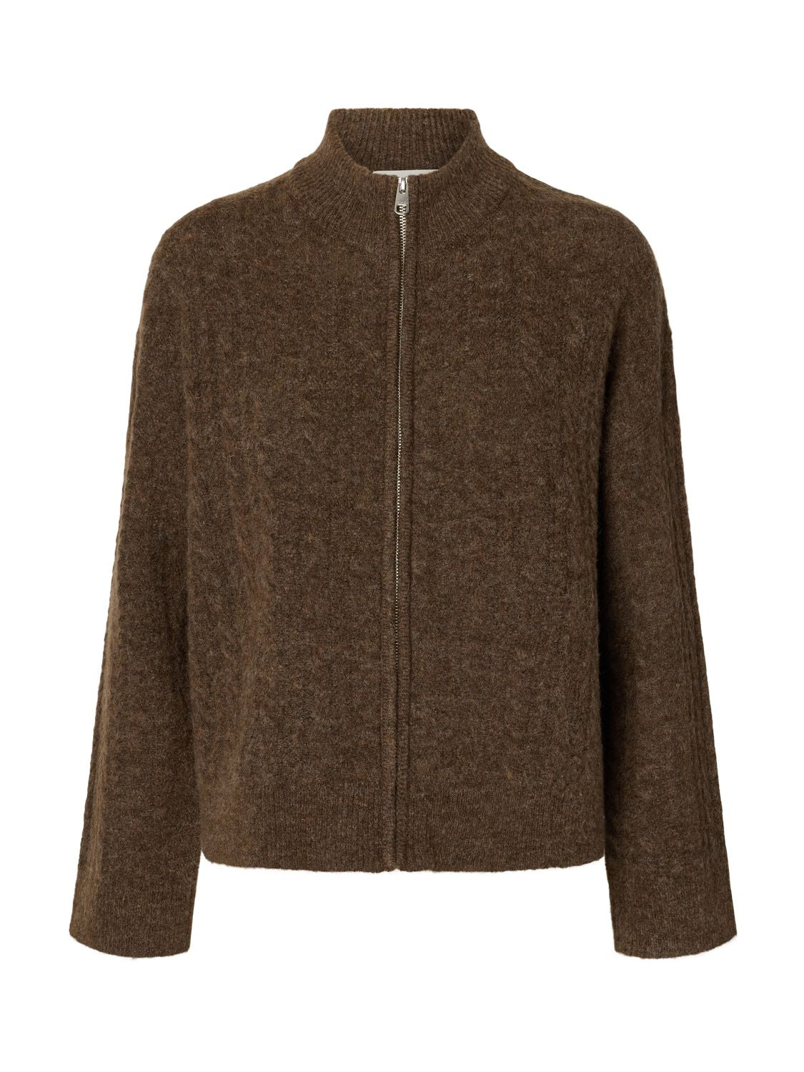 Slwlulu Cable Ls Knit Zipper Cardigan Brun