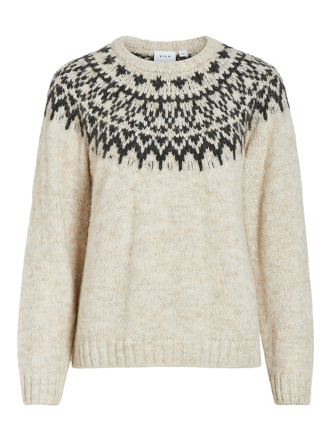 VIEJLA O-NECK L/S JACQUARD KNIT TOP Super Light Natural Melan