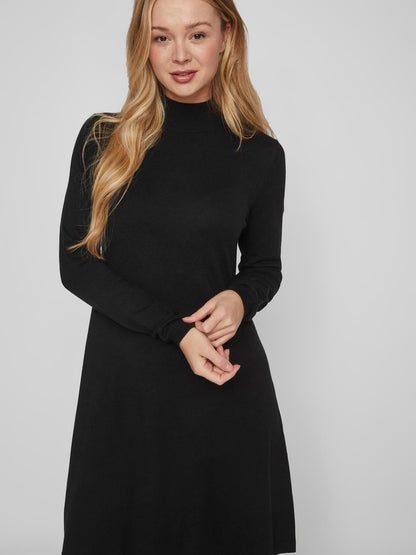 VICOMFY A-LINE ROLLNECK KNIT DRESS/SU/PB Black