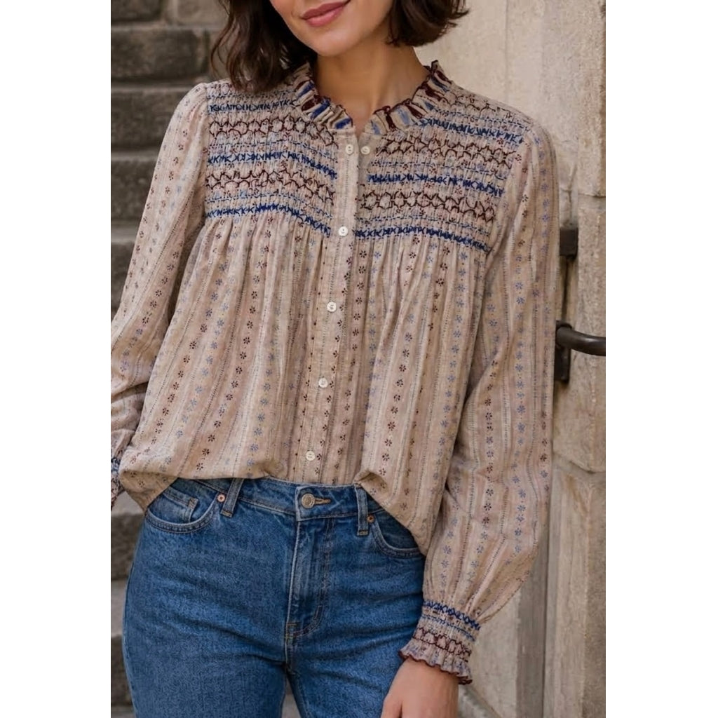 Shirt smock/embrodery Beige