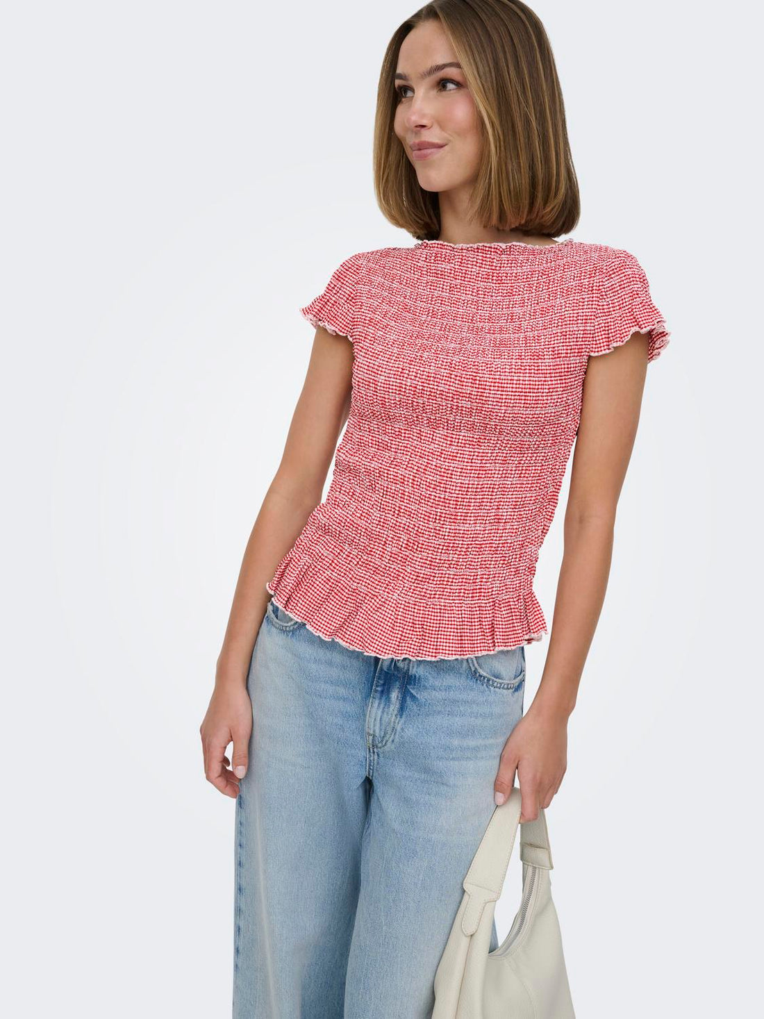 Onlcelle Cap Smock Boatneck Top Jrs Rød