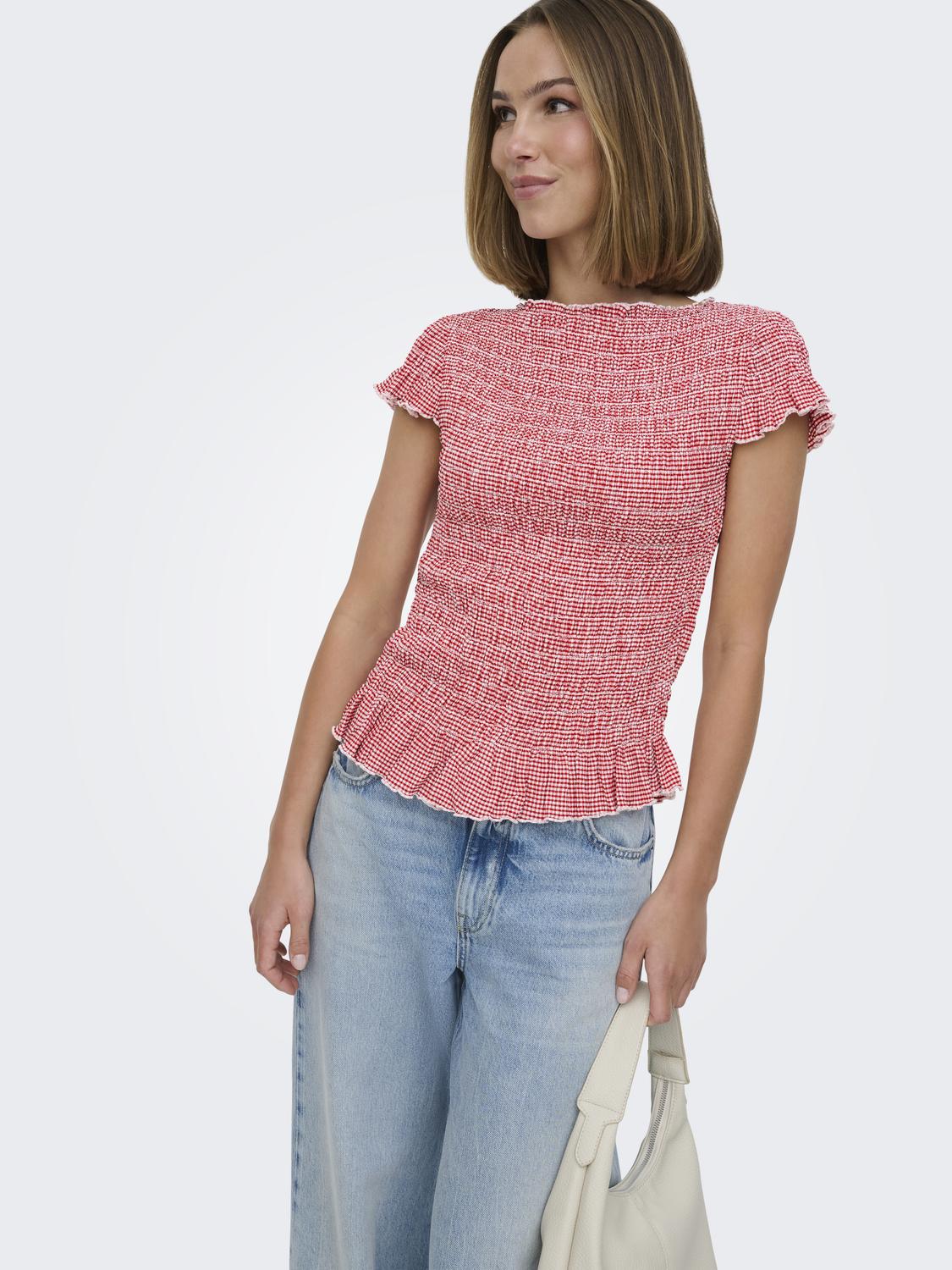 Onlcelle Cap Smock Boatneck Top Jrs Rød