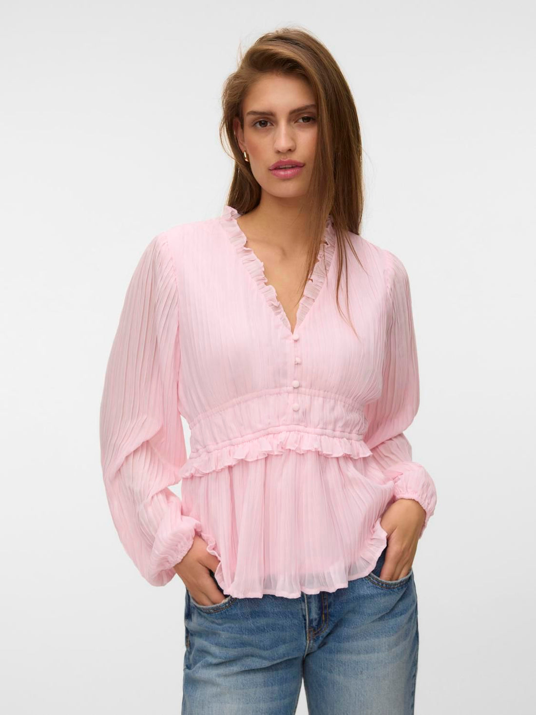Vmdora Ls Detail Plisse Top Wvn Exp Rosa
