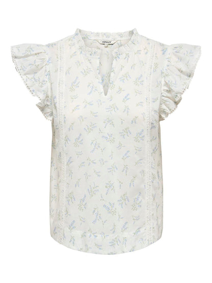 Onltea-Idris S/l Frill Tape Top Wvn Hvit