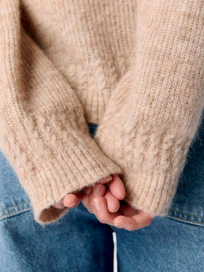 Objabby Ls Re O-Neck Knit Noos Beige