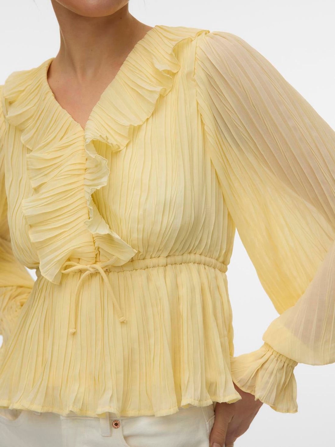 Vmdora L/s Frill Pleat Top Wvn Noos Gul