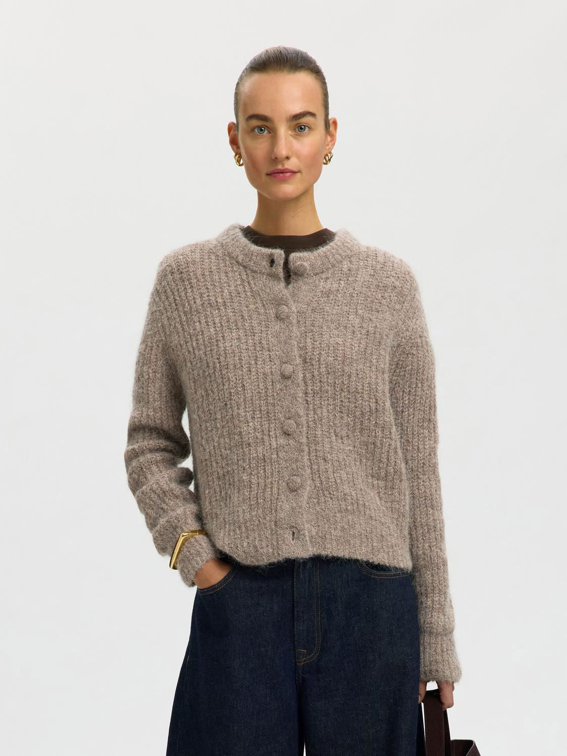 Slwgabriella Ls Button Cardigan Noos Brun