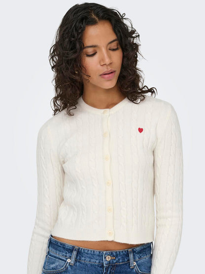 Onlkatia Ls Cable Button Cardigan Cc Knt Hvit