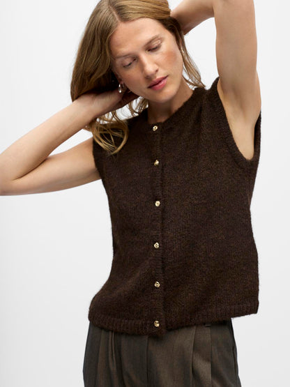 Objsaggia Re Knit Vest Cardigan Noos Brun