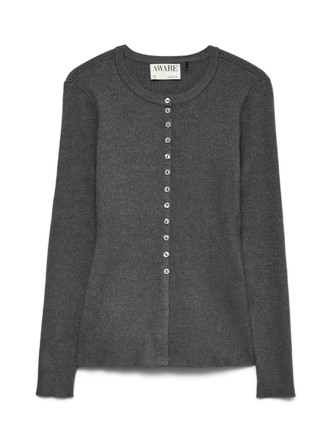 Awukino Ls O-Neck Knit Cardigan Mørkegrå