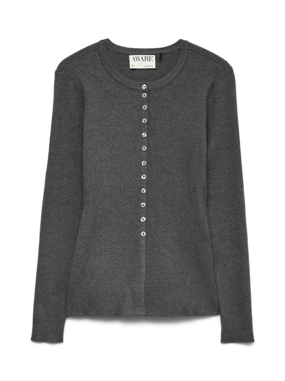 Awukino Ls O-Neck Knit Cardigan Mørkegrå