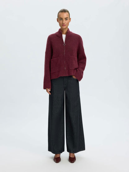 Slwsia Ras Ls Knit Zipper Cardigan Noos Burgunder