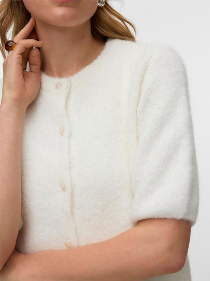 Vmkara 2/4 O-Neck Button Cardigan Exp Hvit