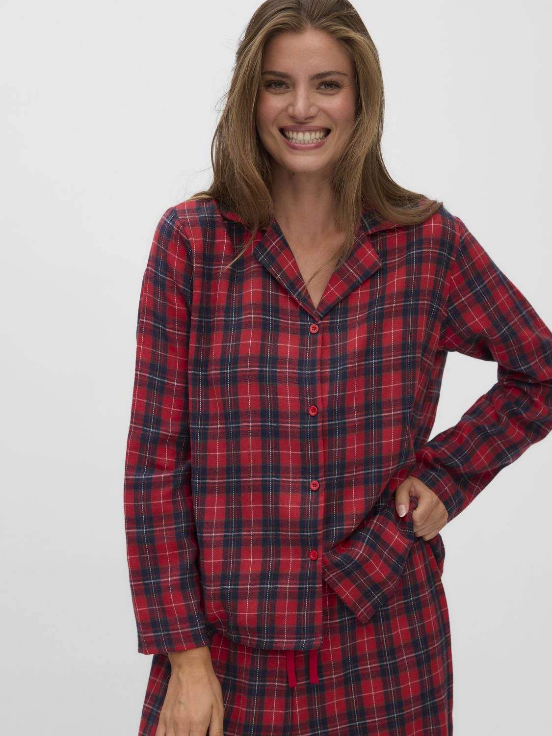 Vmnora Flannel Nightwear Shirt Rød